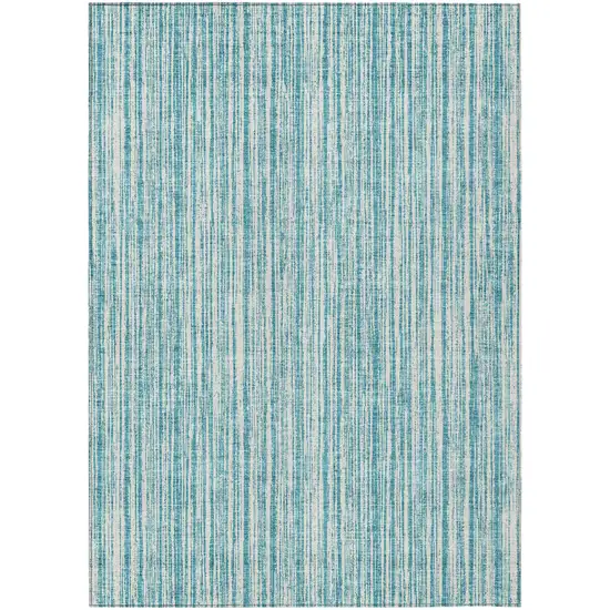 Teal Blue And Ivory Striped Washable Indoor Outdoor Area Rug Photo 2
