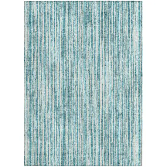 Teal Blue And Ivory Striped Washable Indoor Outdoor Area Rug Photo 6