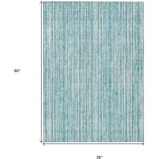 Teal Blue And Ivory Striped Washable Indoor Outdoor Area Rug Photo 7