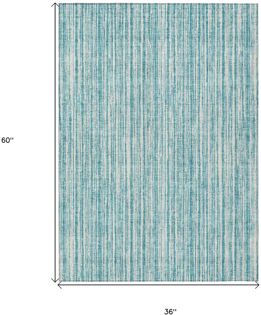 Teal Blue And Ivory Striped Washable Indoor Outdoor Area Rug Photo 7