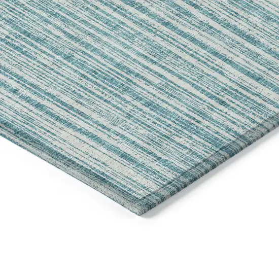 Teal Blue And Ivory Striped Washable Indoor Outdoor Area Rug Photo 4
