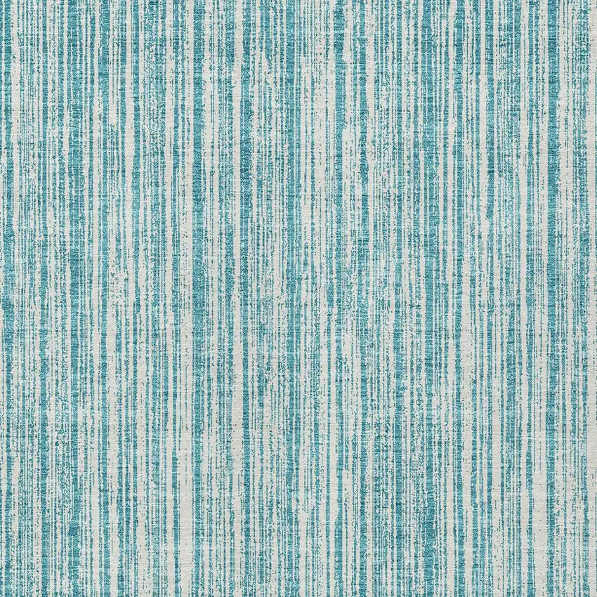 Teal Blue And Ivory Striped Washable Indoor Outdoor Area Rug Photo 4