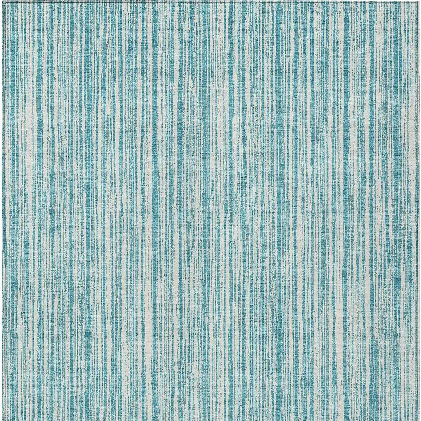 Teal Blue And Ivory Striped Washable Indoor Outdoor Area Rug Photo 5