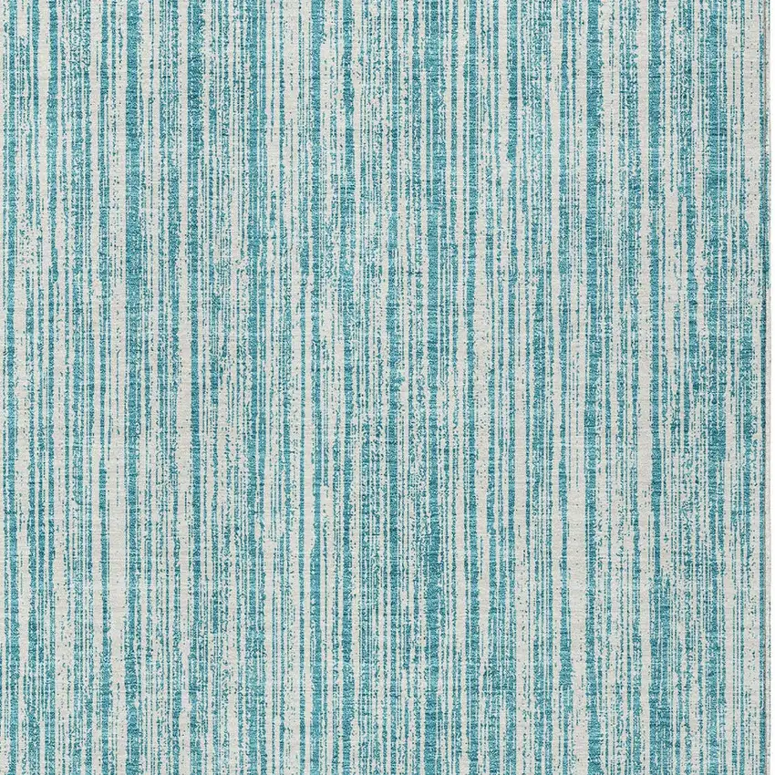 Teal Blue And Ivory Striped Washable Indoor Outdoor Area Rug Photo 4