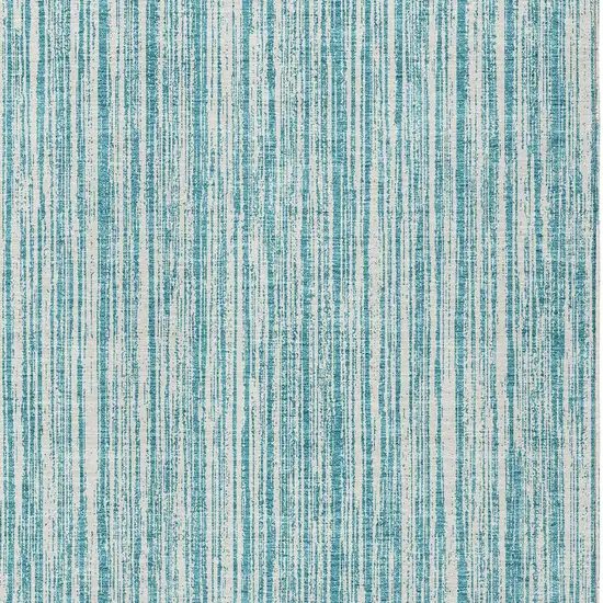 Teal Blue And Ivory Striped Washable Indoor Outdoor Area Rug Photo 4