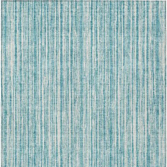 Teal Blue And Ivory Striped Washable Indoor Outdoor Area Rug Photo 5