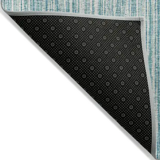 Teal Blue And Ivory Striped Washable Indoor Outdoor Area Rug Photo 2