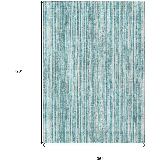 Teal Blue And Ivory Striped Washable Indoor Outdoor Area Rug Photo 3