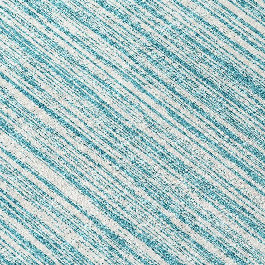 Teal Blue And Ivory Striped Washable Indoor Outdoor Area Rug Photo 8