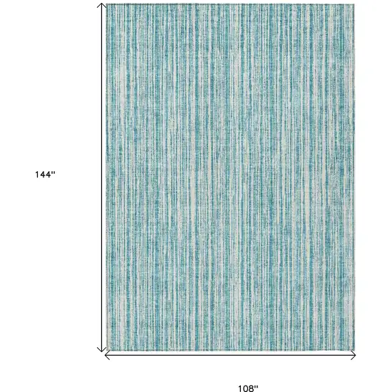 Teal Blue And Ivory Striped Washable Indoor Outdoor Area Rug Photo 3