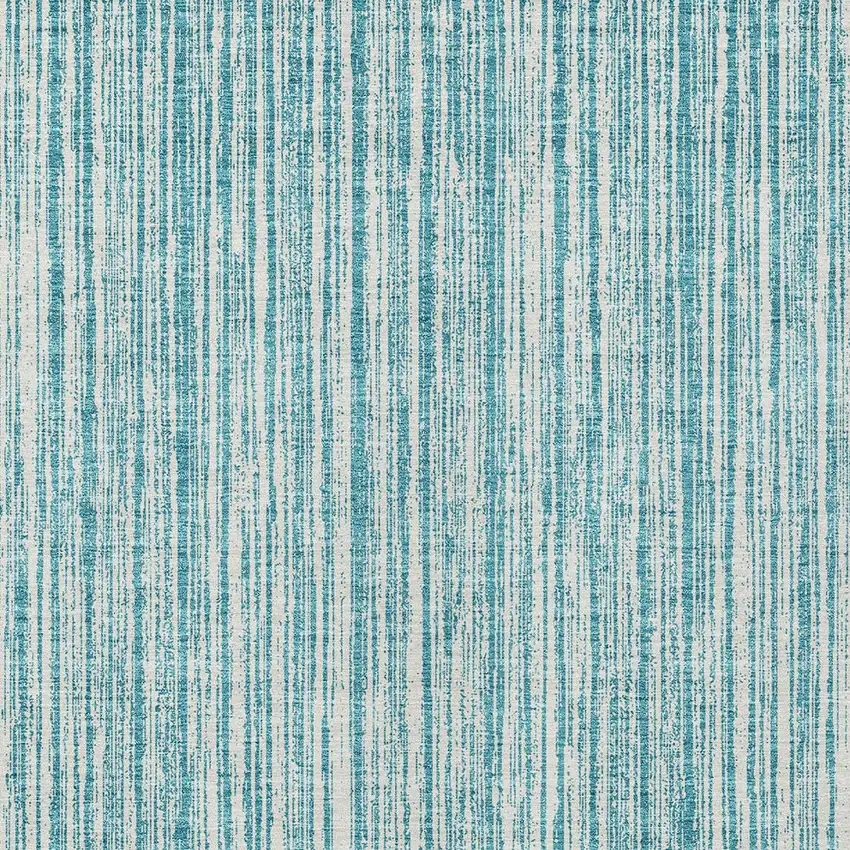 Teal Blue And Ivory Striped Washable Indoor Outdoor Area Rug Photo 4