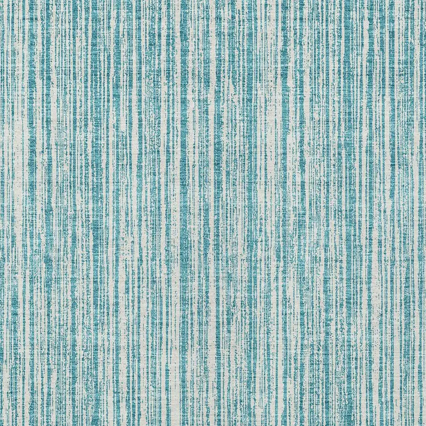 Teal Blue And Ivory Striped Washable Indoor Outdoor Area Rug Photo 4