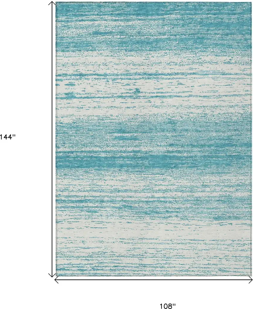 Teal Blue And Ivory Striped Washable Indoor Outdoor Area Rug Photo 3