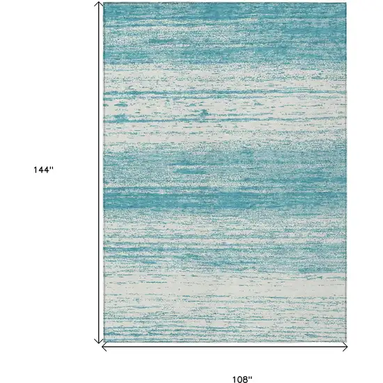 Teal Blue And Ivory Striped Washable Indoor Outdoor Area Rug Photo 3