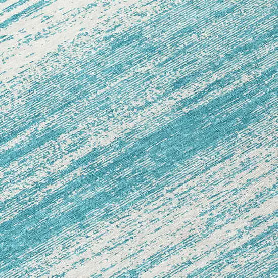 Teal Blue And Ivory Striped Washable Indoor Outdoor Area Rug Photo 7