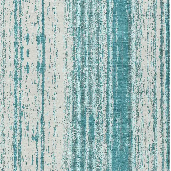 Teal Blue And Ivory Striped Washable Indoor Outdoor Area Rug Photo 6