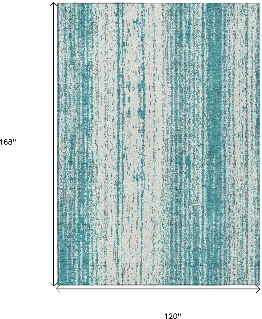 Teal Blue And Ivory Striped Washable Indoor Outdoor Area Rug Photo 3