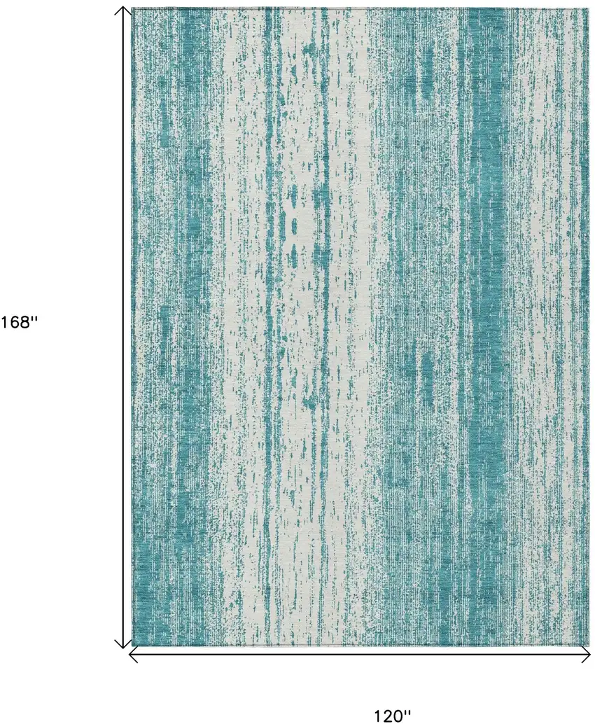 Teal Blue And Ivory Striped Washable Indoor Outdoor Area Rug Photo 3
