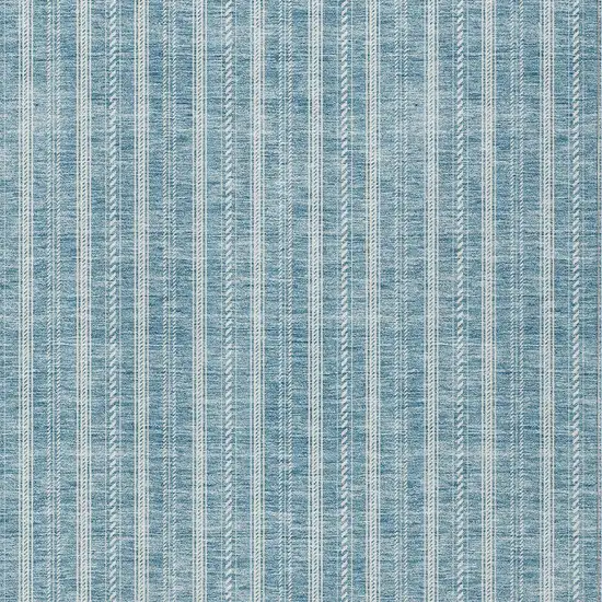 Teal Blue And Ivory Striped Washable Indoor Outdoor Area Rug Photo 5