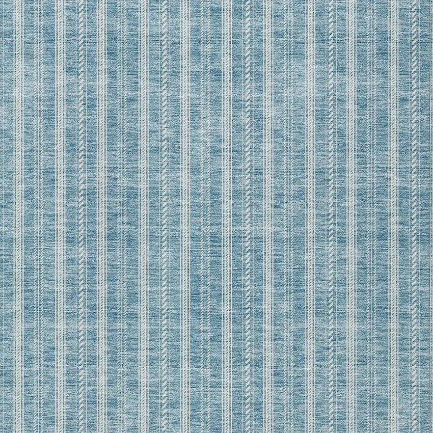 Teal Blue And Ivory Striped Washable Indoor Outdoor Area Rug Photo 5