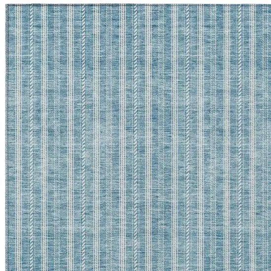 Teal Blue And Ivory Striped Washable Indoor Outdoor Area Rug Photo 5