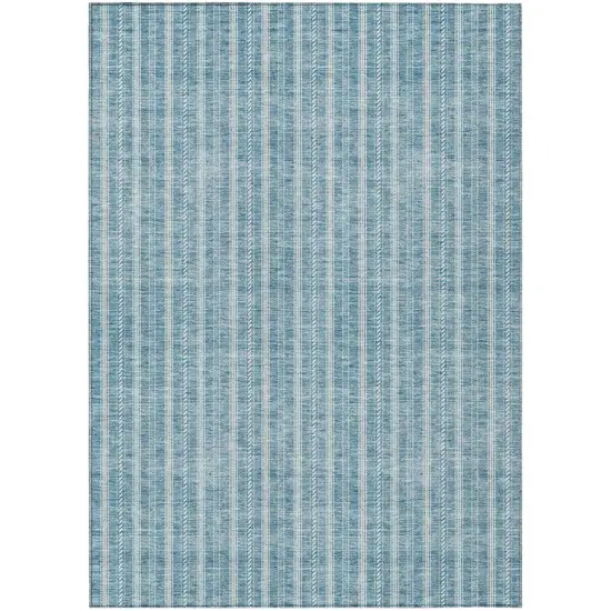 Teal Blue And Ivory Striped Washable Indoor Outdoor Area Rug Photo 2