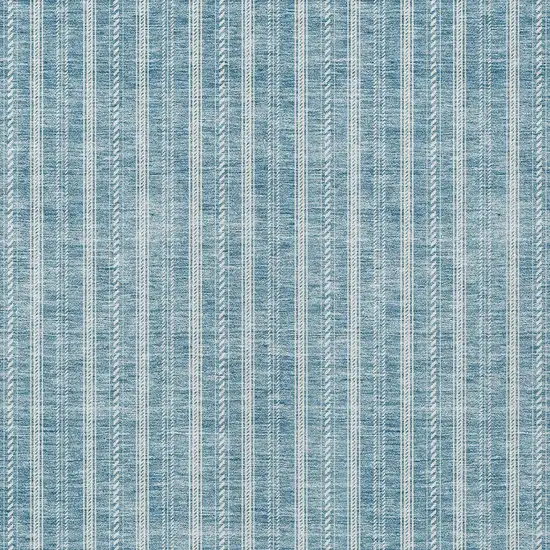 Teal Blue And Ivory Striped Washable Indoor Outdoor Area Rug Photo 5