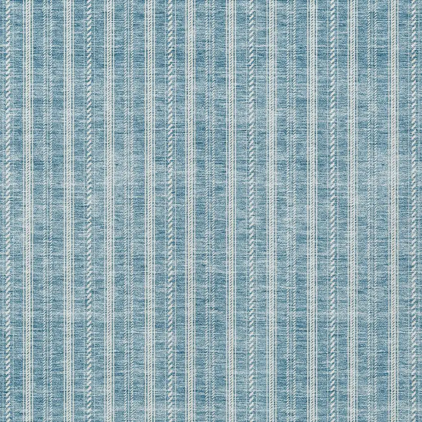 Teal Blue And Ivory Striped Washable Indoor Outdoor Area Rug Photo 5