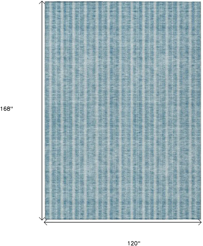 Teal Blue And Ivory Striped Washable Indoor Outdoor Area Rug Photo 3