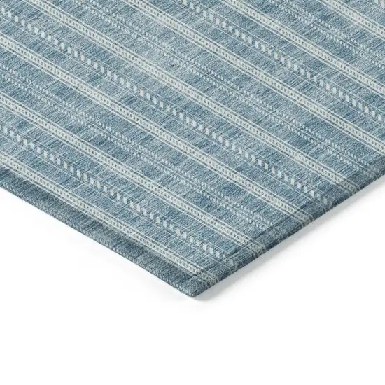 Teal Blue And Ivory Striped Washable Indoor Outdoor Area Rug Photo 4