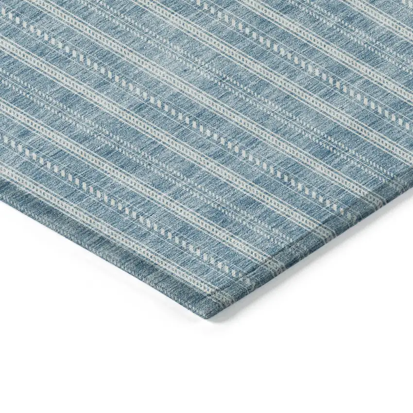 Teal Blue And Ivory Striped Washable Indoor Outdoor Area Rug Photo 4