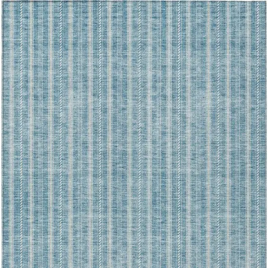 Teal Blue And Ivory Striped Washable Indoor Outdoor Area Rug Photo 6