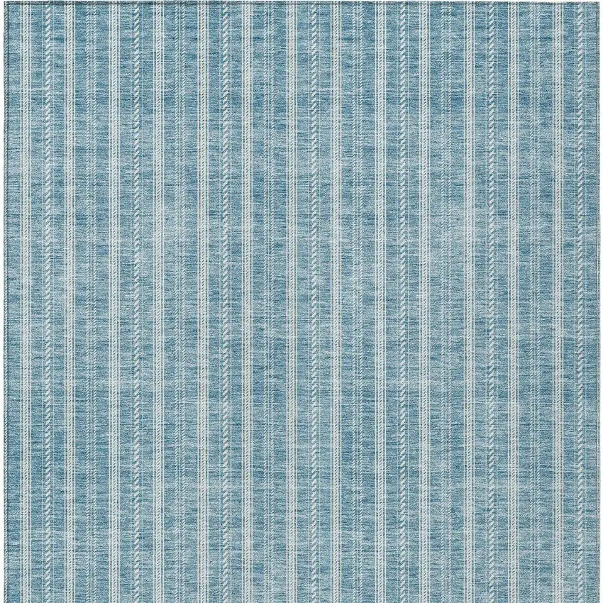 Teal Blue And Ivory Striped Washable Indoor Outdoor Area Rug Photo 6