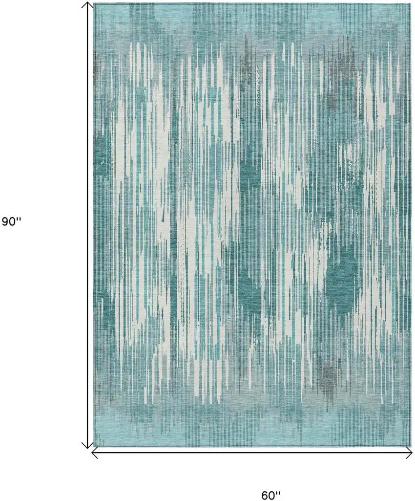 Teal Blue And Ivory Striped Washable Indoor Outdoor Area Rug Photo 3