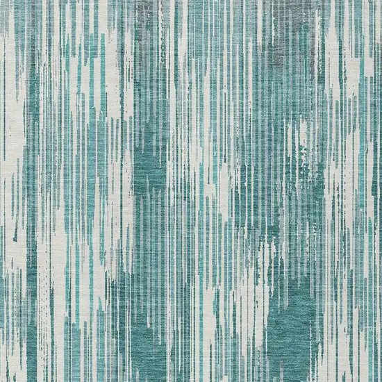 Teal Blue And Ivory Striped Washable Indoor Outdoor Area Rug Photo 6