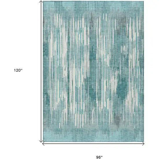 Teal Blue And Ivory Striped Washable Indoor Outdoor Area Rug Photo 3