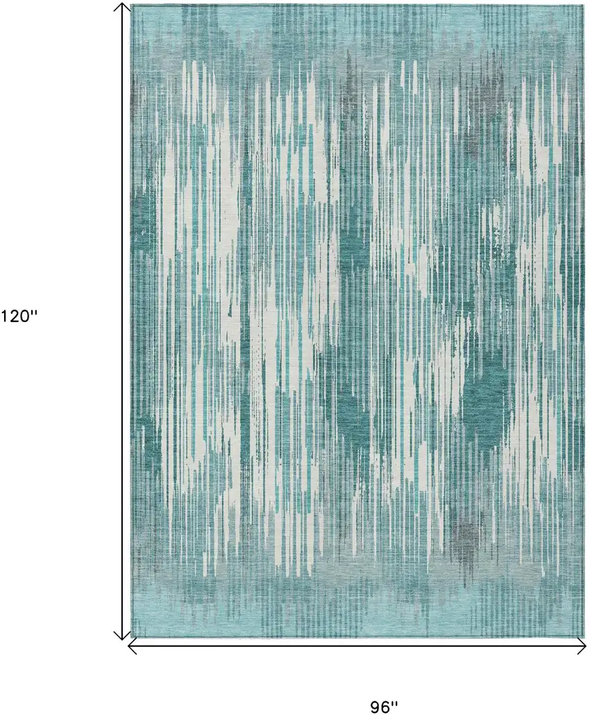 Teal Blue And Ivory Striped Washable Indoor Outdoor Area Rug Photo 3