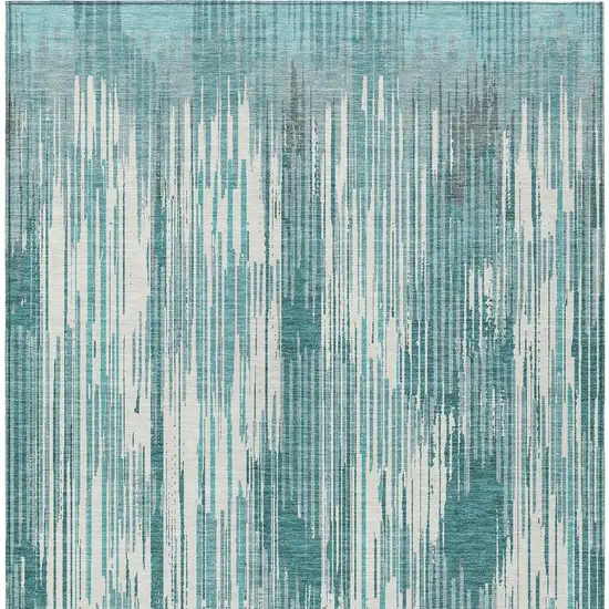 Teal Blue And Ivory Striped Washable Indoor Outdoor Area Rug Photo 7
