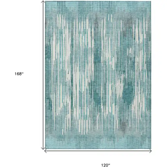 Teal Blue And Ivory Striped Washable Indoor Outdoor Area Rug Photo 3