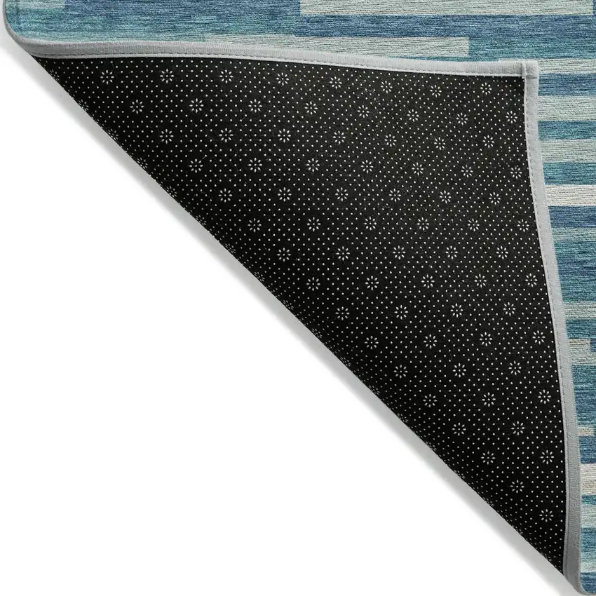 Teal Blue And Ivory Striped Washable Indoor Outdoor Area Rug Photo 4