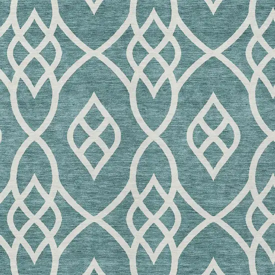 Teal Blue And Ivory Trellis Washable Indoor Outdoor Area Rug Photo 6