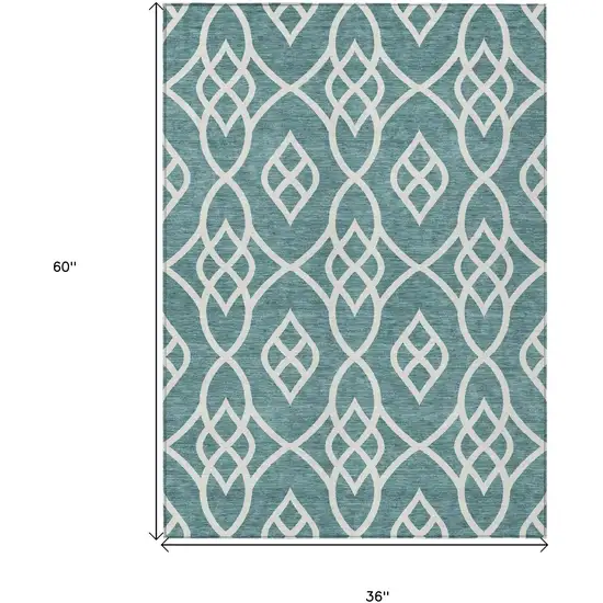Teal Blue And Ivory Trellis Washable Indoor Outdoor Area Rug Photo 3