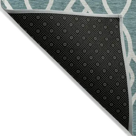 Teal Blue And Ivory Trellis Washable Indoor Outdoor Area Rug Photo 4