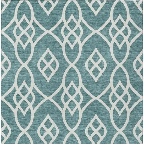 Teal Blue And Ivory Trellis Washable Indoor Outdoor Area Rug Photo 6