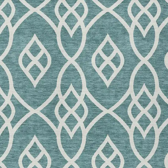 Teal Blue And Ivory Trellis Washable Indoor Outdoor Area Rug Photo 6