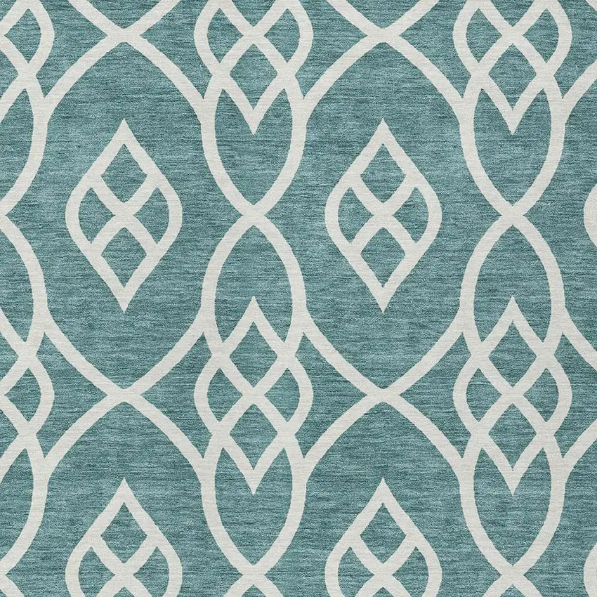 Teal Blue And Ivory Trellis Washable Indoor Outdoor Area Rug Photo 6