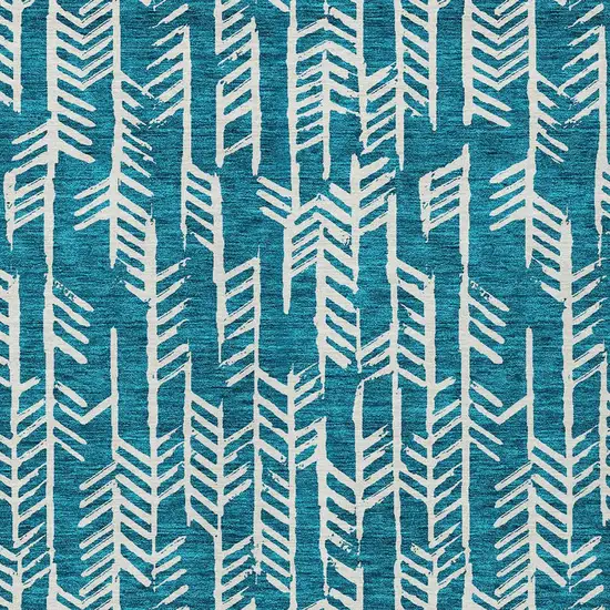 Teal Blue And Ivory Tribal Washable Indoor Outdoor Area Rug Photo 6