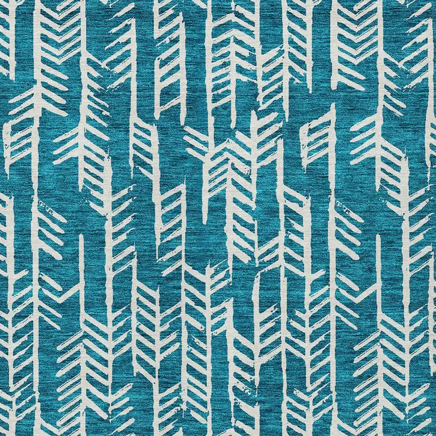 Teal Blue And Ivory Tribal Washable Indoor Outdoor Area Rug Photo 6