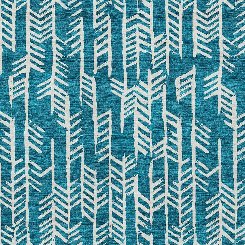 Teal Blue And Ivory Tribal Washable Indoor Outdoor Area Rug Photo 6