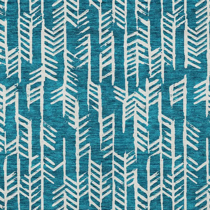 Teal Blue And Ivory Tribal Washable Indoor Outdoor Area Rug Photo 6